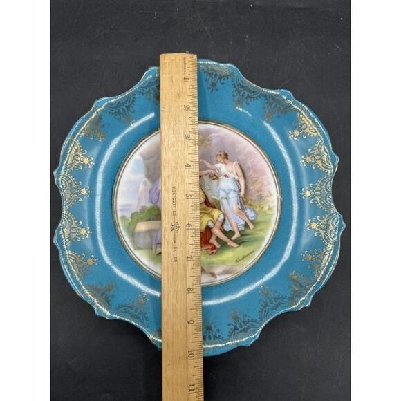Victoria Austria Sevres Style Kaufmann Watteau Scene Plate Celeste Blue 22K Gold - Picture 10 of 11